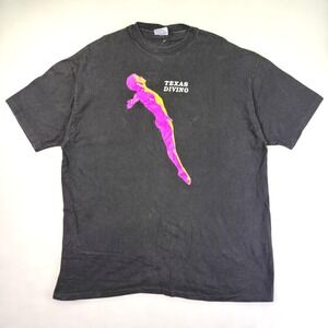 VTG TEXAS DIVING T-Shirt Single Stitch Black Neon Pink Graphic Hanes Mens XL USA